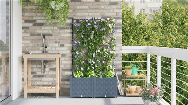 Grote foto vidaxl plantenbakken 2 st met latwerk 80x40x143 cm lichtgrijs tuin en terras overige tuin en terras