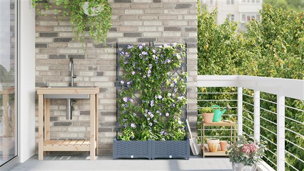 Grote foto vidaxl plantenbakken 2 st met latwerk 80x40x125 5 cm lichtgrijs tuin en terras overige tuin en terras