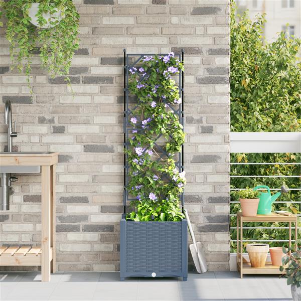 Grote foto vidaxl plantenbak met latwerk 40x40x143 cm lichtgrijs tuin en terras overige tuin en terras