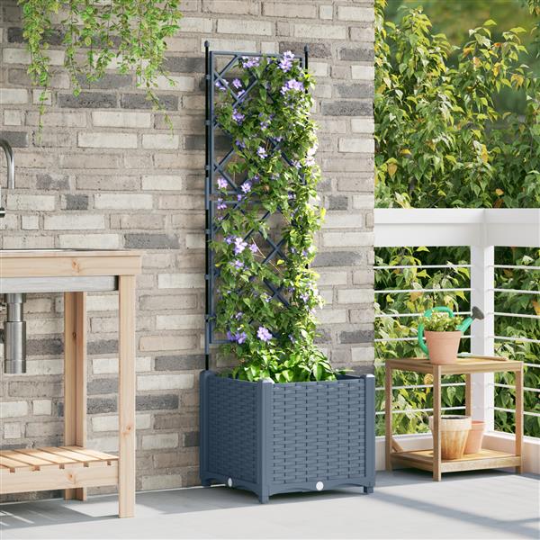 Grote foto vidaxl plantenbak met latwerk 40x40x143 cm lichtgrijs tuin en terras overige tuin en terras