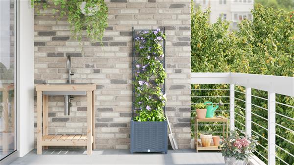 Grote foto vidaxl plantenbak met latwerk 40x40x143 cm lichtgrijs tuin en terras overige tuin en terras