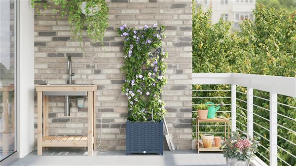 Grote foto vidaxl plantenbak met waterirrigatiesysteem grijs tuin en terras overige tuin en terras