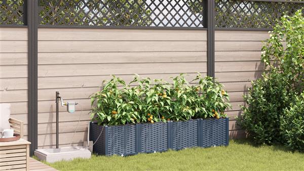 Grote foto vidaxl plantenbakken 4 st met waterirrigatiesysteem grijs tuin en terras overige tuin en terras