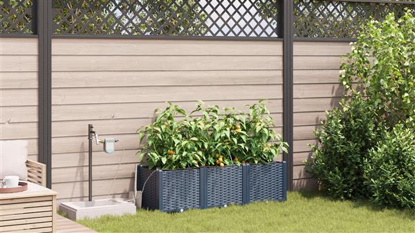 Grote foto vidaxl plantenbakken 3 st met waterirrigatiesysteem grijs tuin en terras overige tuin en terras