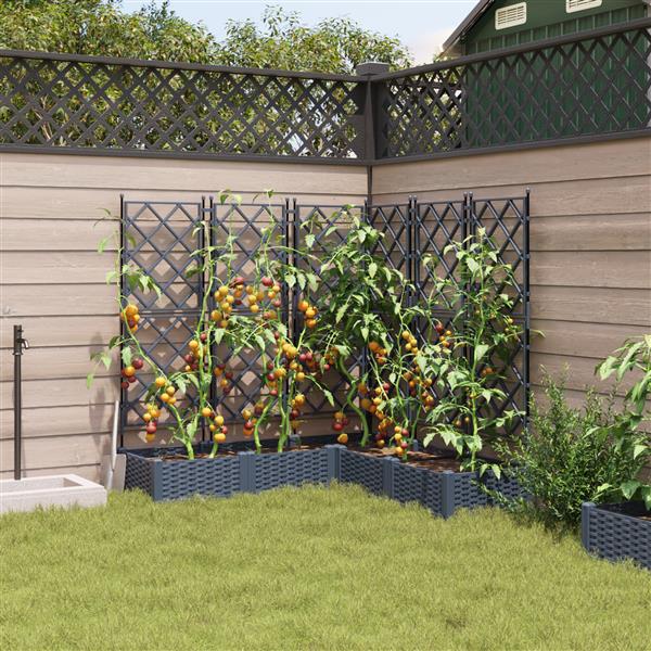 Grote foto vidaxl plantenbakken 5 st met latwerk 120x120x125 5 cm grijs tuin en terras overige tuin en terras