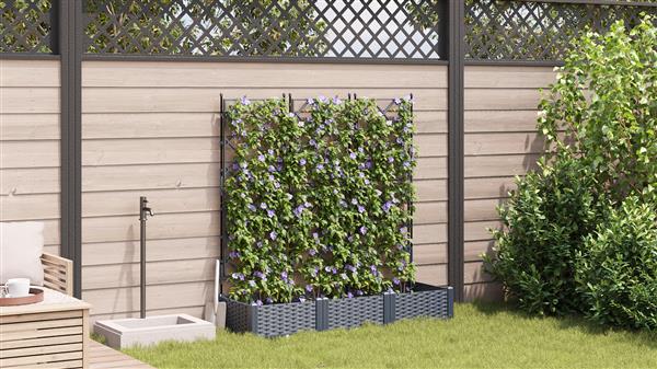 Grote foto vidaxl plantenbakken 3 st met latwerk 120x40x125 5 cm grijs tuin en terras overige tuin en terras