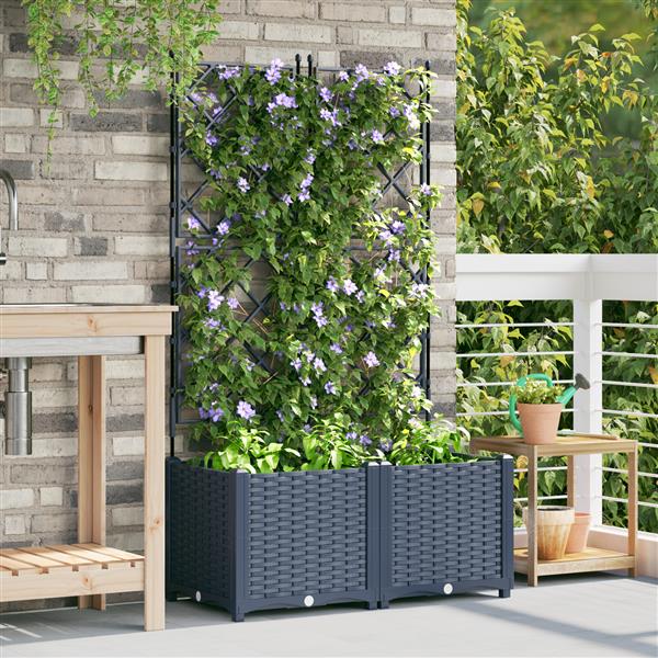 Grote foto vidaxl plantenbakken 2 st met latwerk 80x40x143 cm grijs tuin en terras overige tuin en terras