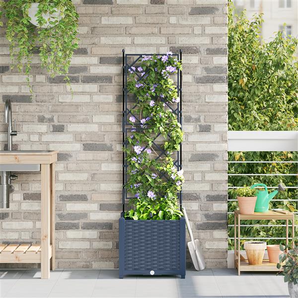 Grote foto vidaxl plantenbak met latwerk 40x40x143 cm grijs tuin en terras overige tuin en terras