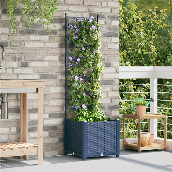 Grote foto vidaxl plantenbak met latwerk 40x40x143 cm grijs tuin en terras overige tuin en terras