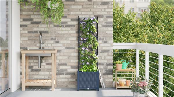 Grote foto vidaxl plantenbak met latwerk 40x40x143 cm grijs tuin en terras overige tuin en terras
