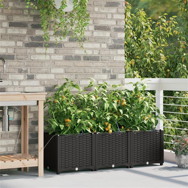 Grote foto vidaxl plantenbakken 3 st met waterirrigatiesysteem zwart tuin en terras overige tuin en terras
