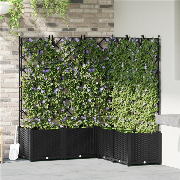 Grote foto vidaxl plantenbakken 5 st met latwerk 120x120x143 cm zwart tuin en terras overige tuin en terras