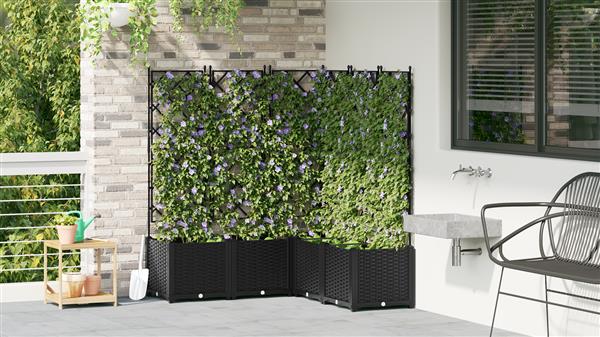 Grote foto vidaxl plantenbakken 5 st met latwerk 120x120x143 cm zwart tuin en terras overige tuin en terras