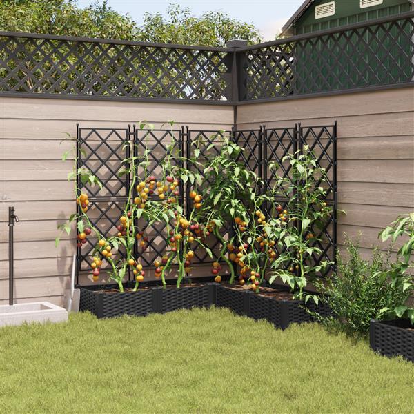 Grote foto vidaxl plantenbakken 5 st met latwerk 120x120x125 5 cm zwart tuin en terras overige tuin en terras