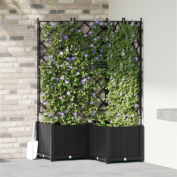 Grote foto vidaxl plantenbakken 3 st met latwerk 80x80x143 cm zwart tuin en terras overige tuin en terras
