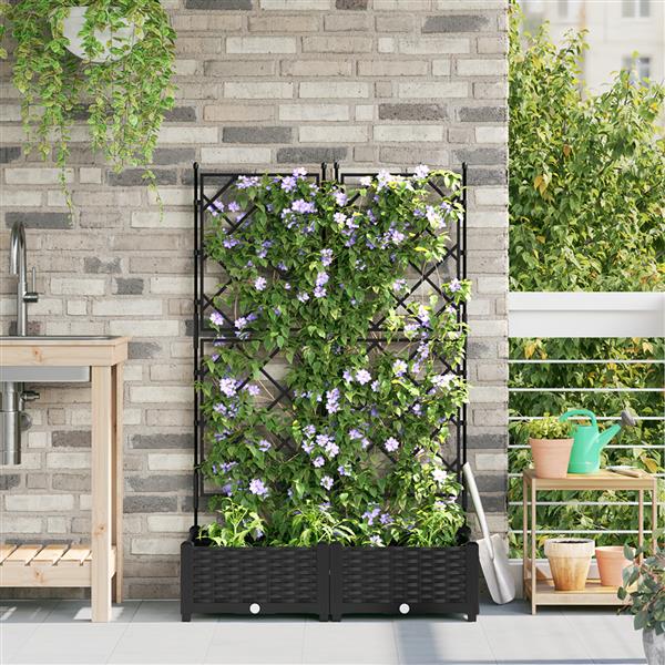 Grote foto vidaxl plantenbakken 2 st met latwerk 80x40x125 5 cm zwart tuin en terras overige tuin en terras