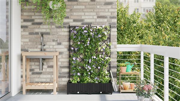 Grote foto vidaxl plantenbakken 2 st met latwerk 80x40x125 5 cm zwart tuin en terras overige tuin en terras
