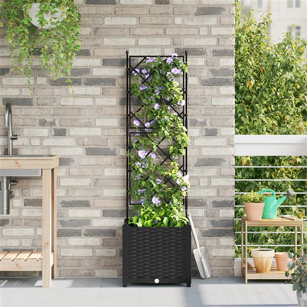 Grote foto vidaxl plantenbak met latwerk 40x40x143 cm zwart tuin en terras overige tuin en terras