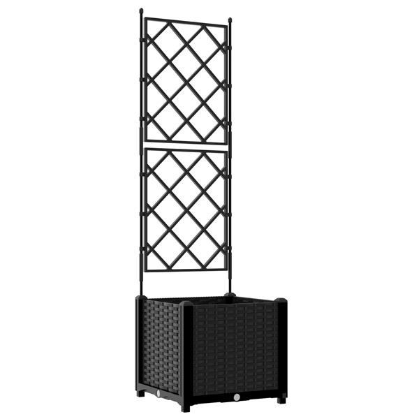 Grote foto vidaxl plantenbak met latwerk 40x40x143 cm zwart tuin en terras overige tuin en terras