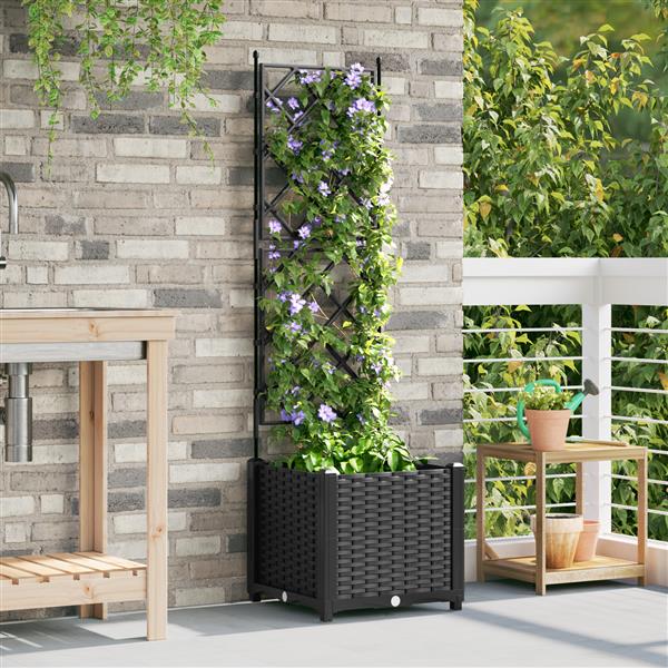 Grote foto vidaxl plantenbak met latwerk 40x40x143 cm zwart tuin en terras overige tuin en terras