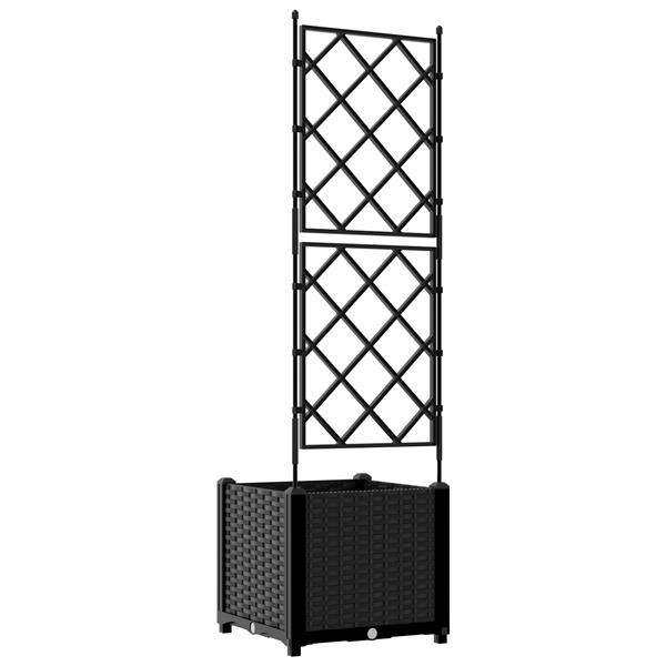 Grote foto vidaxl plantenbak met latwerk 40x40x143 cm zwart tuin en terras overige tuin en terras
