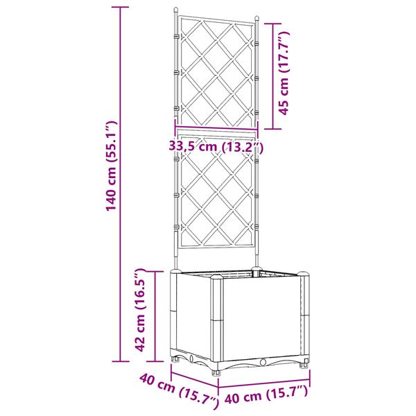 Grote foto vidaxl plantenbak met latwerk 40x40x143 cm zwart tuin en terras overige tuin en terras