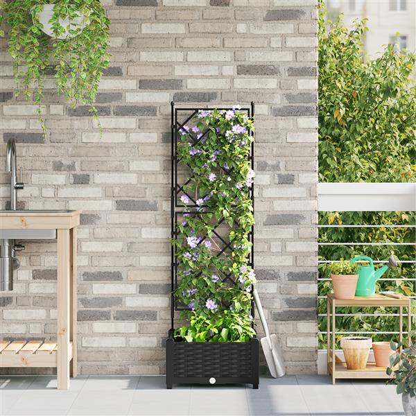 Grote foto vidaxl plantenbak met latwerk 40x40x125 5 cm zwart tuin en terras overige tuin en terras