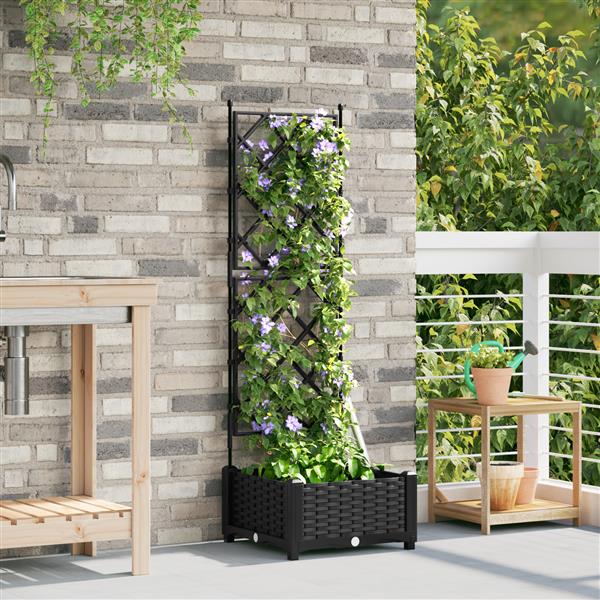 Grote foto vidaxl plantenbak met latwerk 40x40x125 5 cm zwart tuin en terras overige tuin en terras
