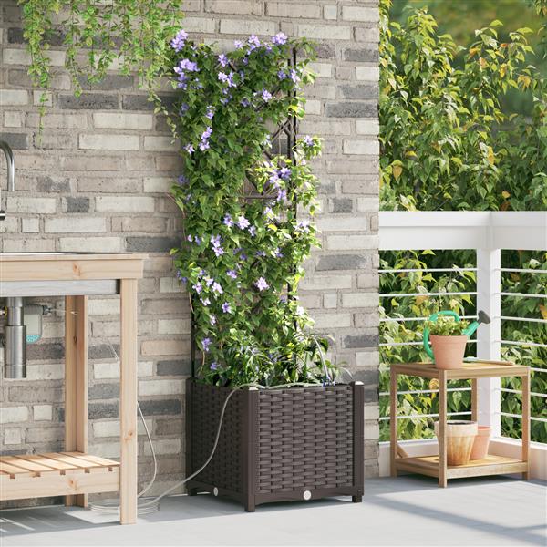 Grote foto vidaxl plantenbak met waterirrigatiesysteem bruin tuin en terras overige tuin en terras