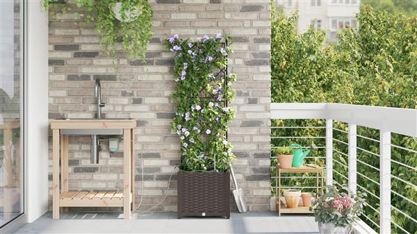 Grote foto vidaxl plantenbak met waterirrigatiesysteem bruin tuin en terras overige tuin en terras