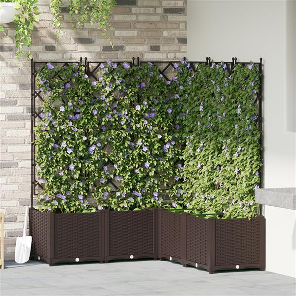 Grote foto vidaxl plantenbakken 5 st met latwerk 120x120x143 cm bruin tuin en terras overige tuin en terras