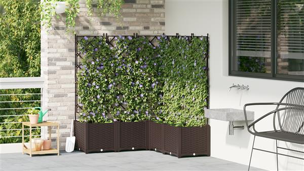 Grote foto vidaxl plantenbakken 5 st met latwerk 120x120x143 cm bruin tuin en terras overige tuin en terras