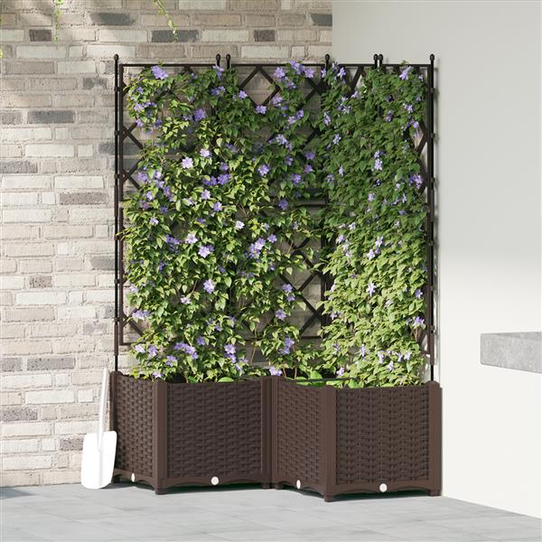 Grote foto vidaxl plantenbakken 3 st met latwerk 80x80x143 cm bruin tuin en terras overige tuin en terras