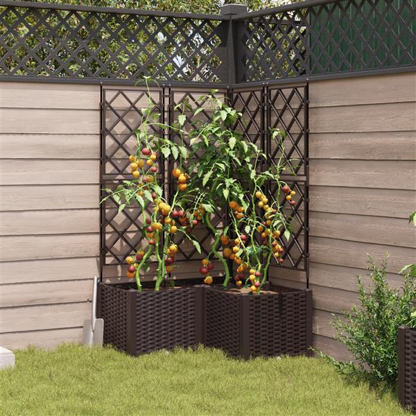 Grote foto vidaxl plantenbakken 3 st met latwerk 80x80x143 cm bruin tuin en terras overige tuin en terras