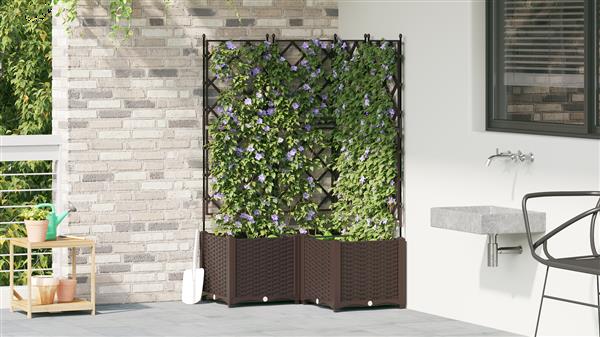 Grote foto vidaxl plantenbakken 3 st met latwerk 80x80x143 cm bruin tuin en terras overige tuin en terras