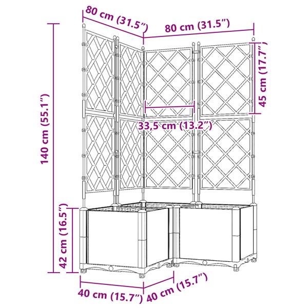 Grote foto vidaxl plantenbakken 3 st met latwerk 80x80x143 cm bruin tuin en terras overige tuin en terras
