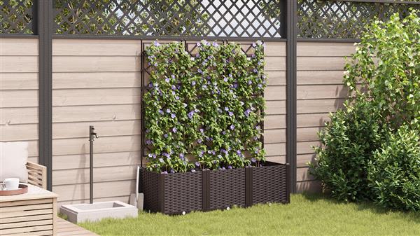 Grote foto vidaxl plantenbakken 3 st met latwerk 120x40x143 cm bruin tuin en terras overige tuin en terras