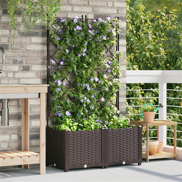 Grote foto vidaxl plantenbakken 2 st met latwerk 80x40x143 cm bruin tuin en terras overige tuin en terras