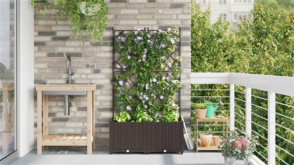 Grote foto vidaxl plantenbakken 2 st met latwerk 80x40x143 cm bruin tuin en terras overige tuin en terras