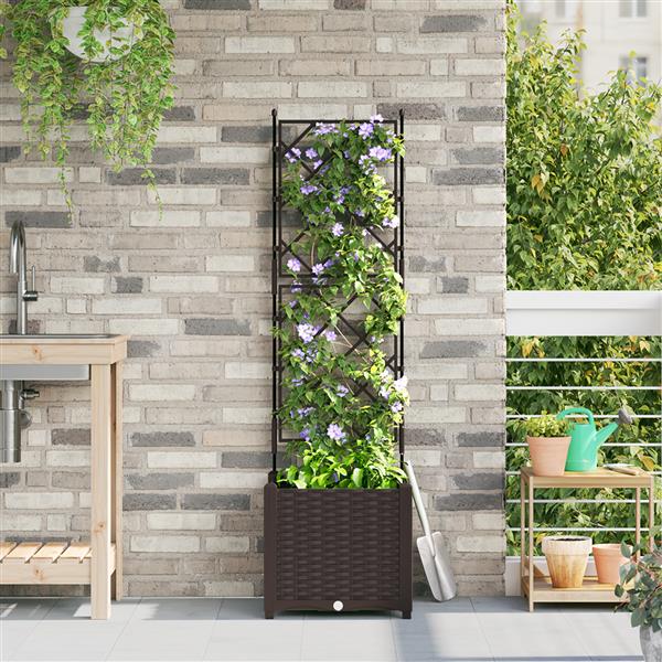 Grote foto vidaxl plantenbak met latwerk 40x40x143 cm bruin tuin en terras overige tuin en terras