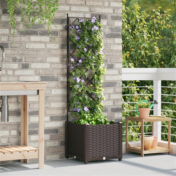 Grote foto vidaxl plantenbak met latwerk 40x40x143 cm bruin tuin en terras overige tuin en terras