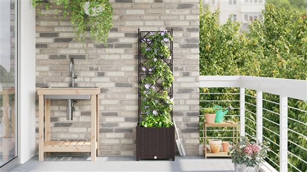 Grote foto vidaxl plantenbak met latwerk 40x40x143 cm bruin tuin en terras overige tuin en terras