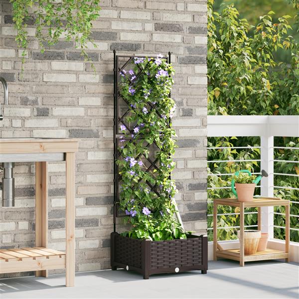 Grote foto vidaxl plantenbak met latwerk 40x40x125 5 cm bruin tuin en terras overige tuin en terras