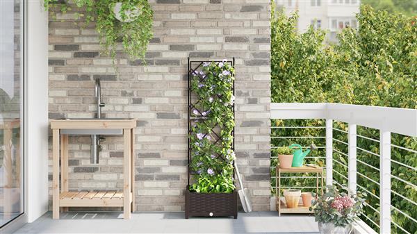 Grote foto vidaxl plantenbak met latwerk 40x40x125 5 cm bruin tuin en terras overige tuin en terras