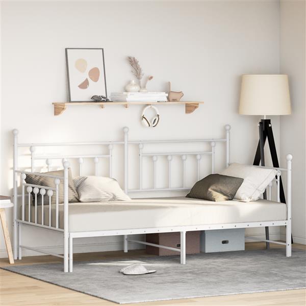 Grote foto vidaxl slaapbank met uitschuifbed 90x200 cm staal wit antiek en kunst stoelen en banken