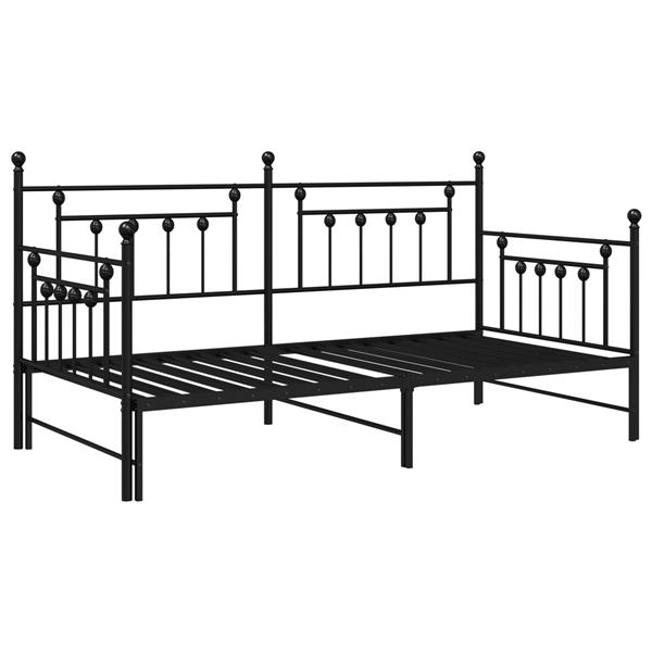 Grote foto vidaxl zwart ligbed frame met uittrekbed 90x200 cm van staal antiek en kunst stoelen en banken