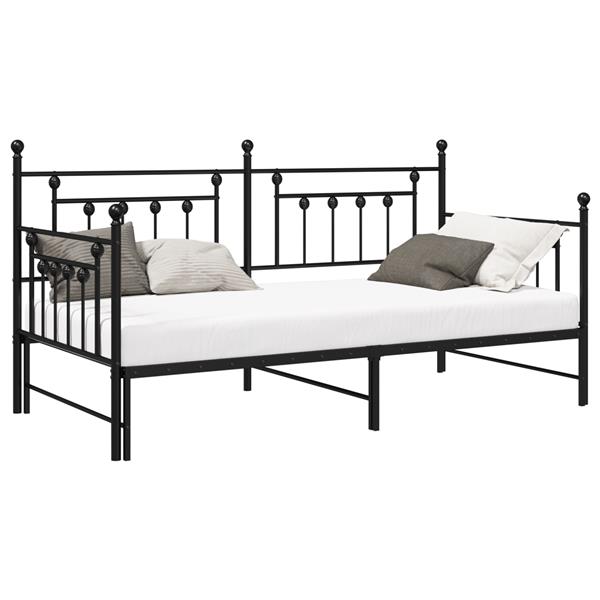 Grote foto vidaxl zwart ligbed frame met uittrekbed 90x200 cm van staal antiek en kunst stoelen en banken