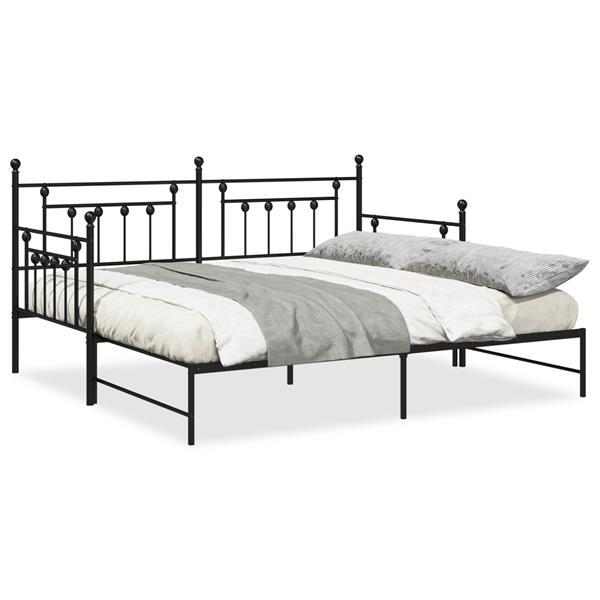 Grote foto vidaxl zwart ligbed frame met uittrekbed 90x200 cm van staal antiek en kunst stoelen en banken
