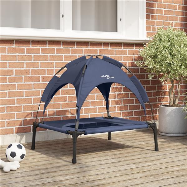 Grote foto vidaxl verhoogd hond bed met afneembaar dak marineblauw l staal dieren en toebehoren toebehoren
