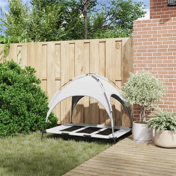 Grote foto vidaxl verhoogd hondenbed met afneembare luifel zilvergrijs xl staal dieren en toebehoren toebehoren